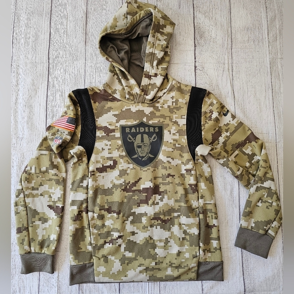 Nike NFL Raiders Salute To Service Youth Boys Size M (10-12) Digital Camo Hoodie